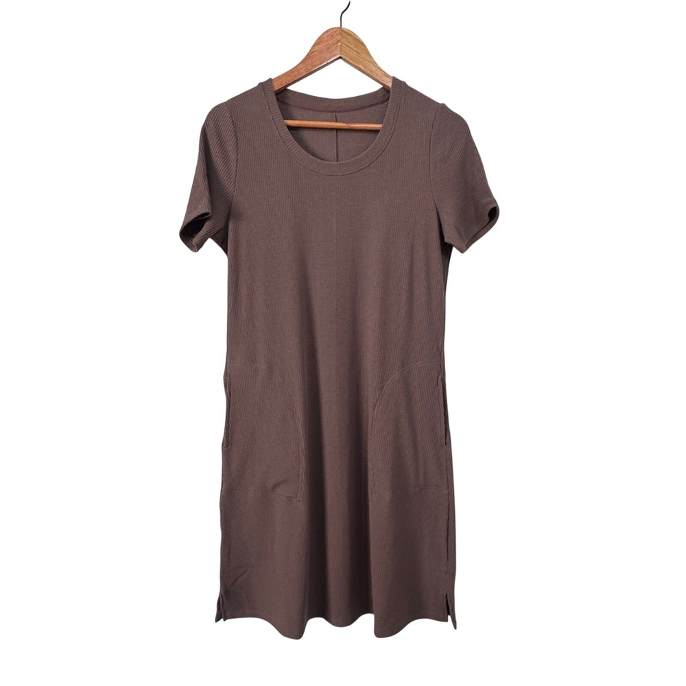 Woolx Harlowe Ribbed Merino Wool Travel Dress Brown Size Medium Pockets NEW